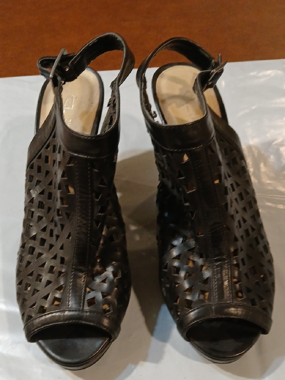 Chinese Laundry Black Laser-Cut Peep Toe Slingbacks